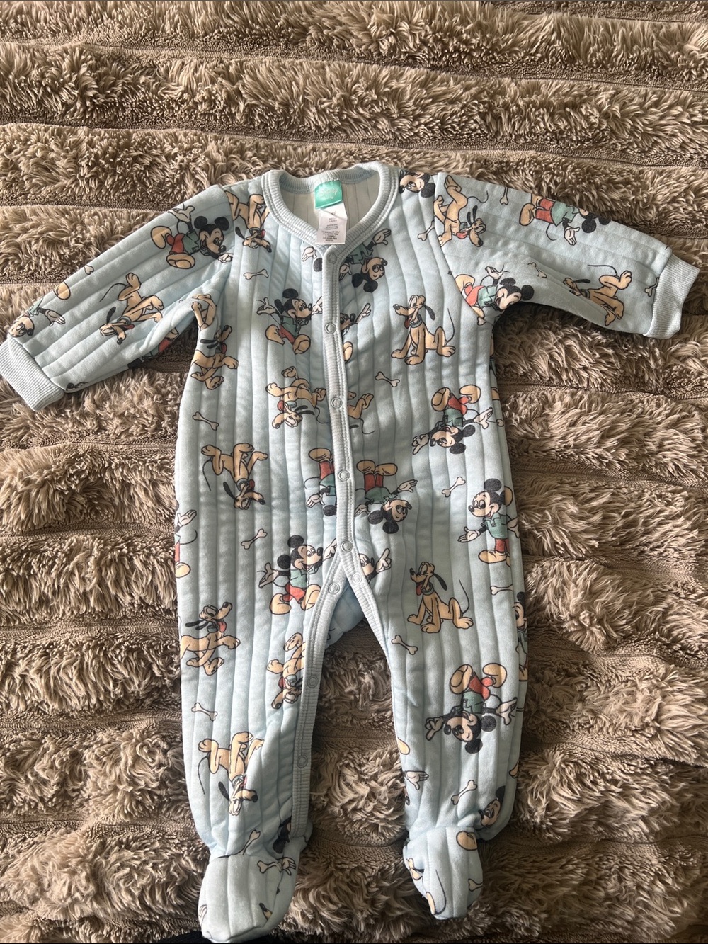 Disney Light Blue Footed Baby One-Piece with Mickey & Pluto Print